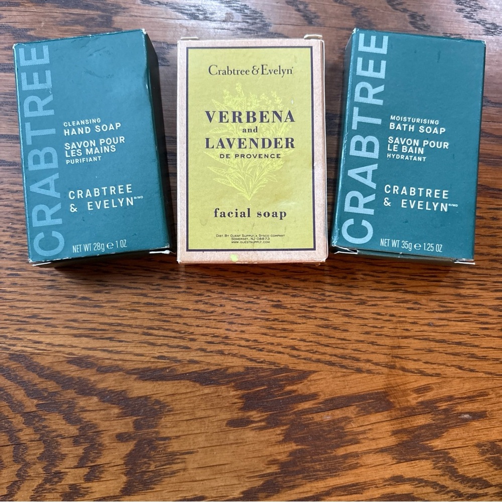 3 Crabtree & Evelyn Travel Size Bar Soaps Hand Facial Bath